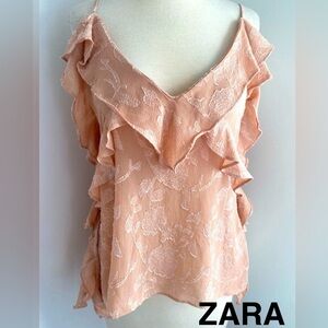 ZARA Cute Peach Ruffle Top - Size L - NEW